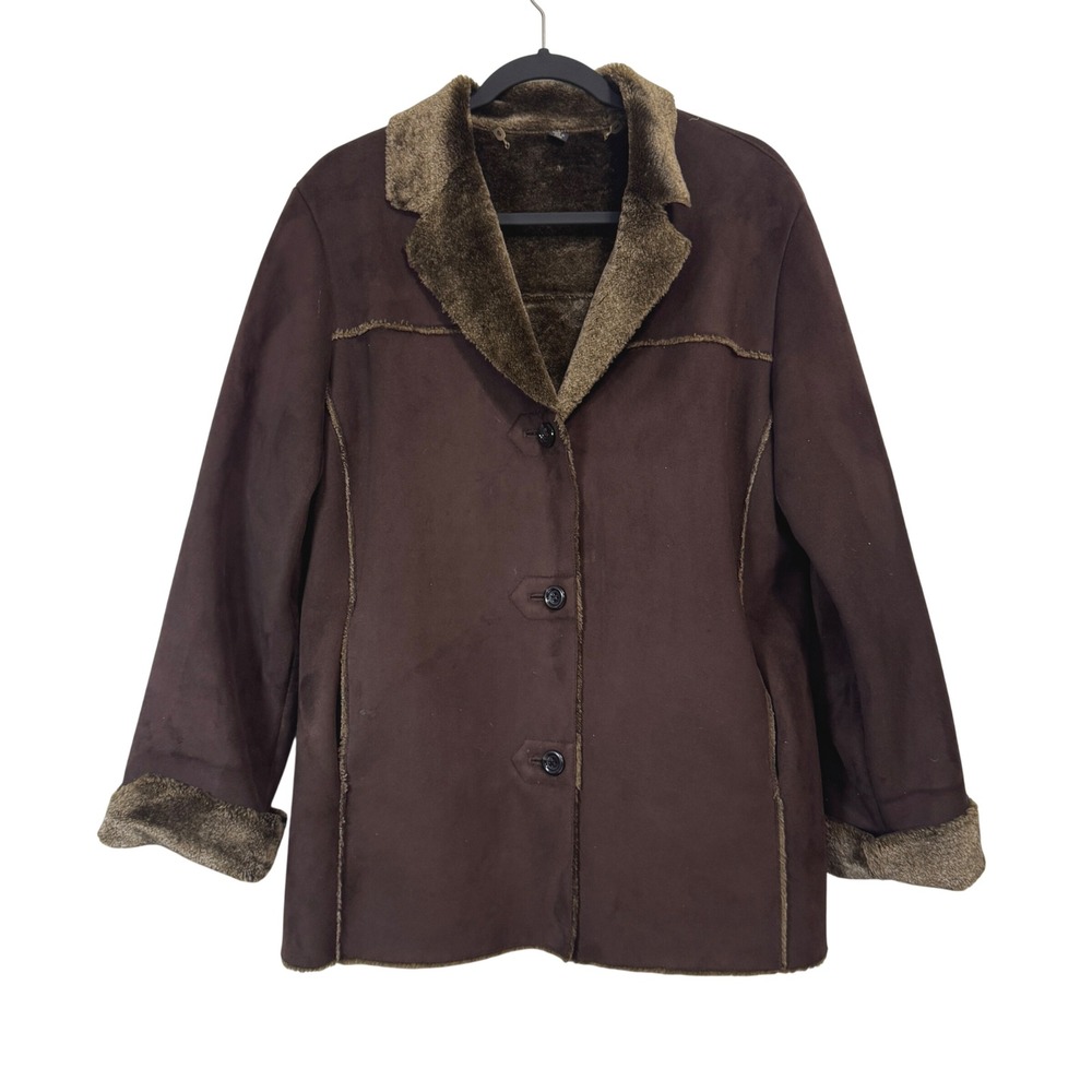 *READ* Vintage Fleet Street Brown Faux Suede Fur Lined Coat Jacket Medium